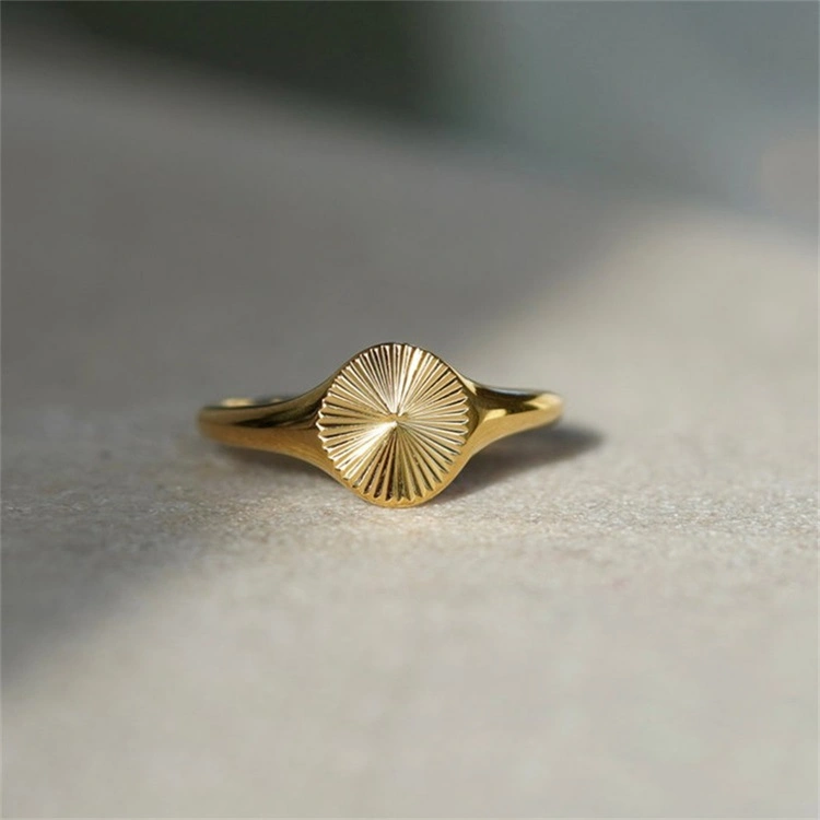 Wave Round Stainless Steel 18K Gold Plated Textured Ring