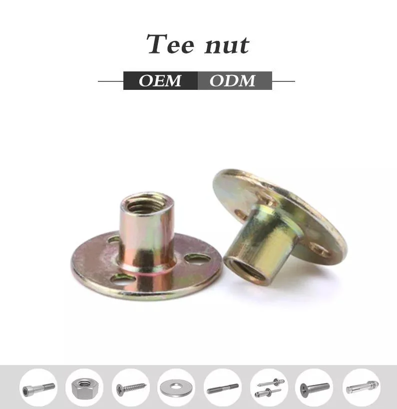 Carbon Steel Galvanized Furniture Brad Hole T Nut with Three Hole Round-Base Weld Nut