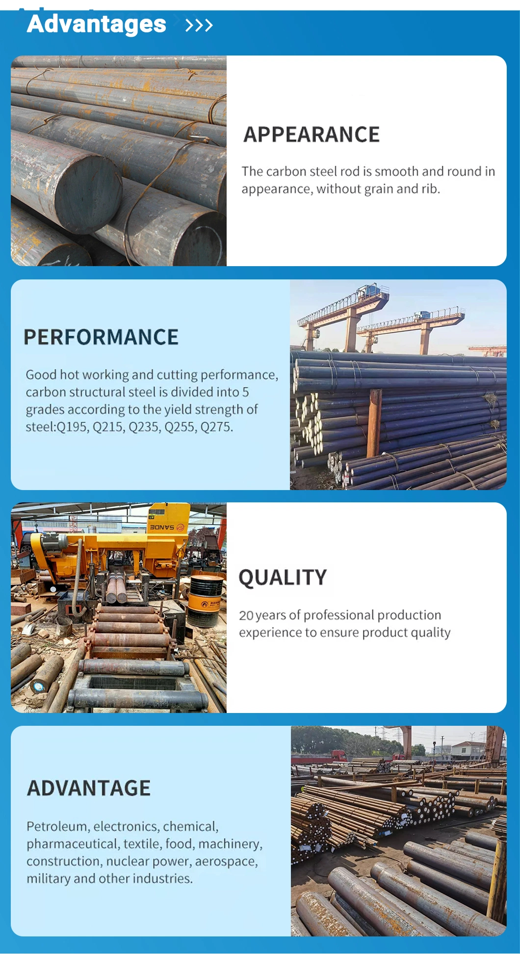 Customized Processing ASTM A283m ASTM A573m Hot Rolled Carbon Steel Round Metal Bar
