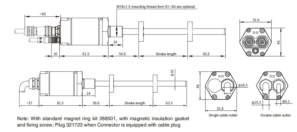 Tec Magnetostrictive Linear Position Sensor Magnetic Cylinder Displacement Sensor with CE Certification