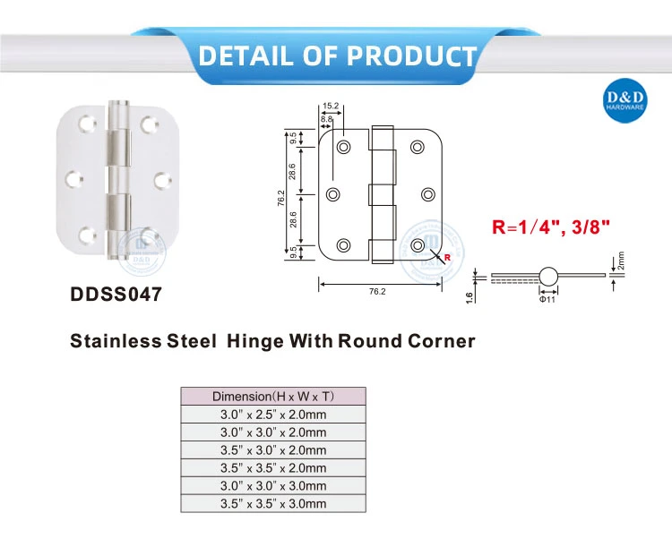 3 Inch Stainless Steel Round Corner Hinges for Light Internal Door