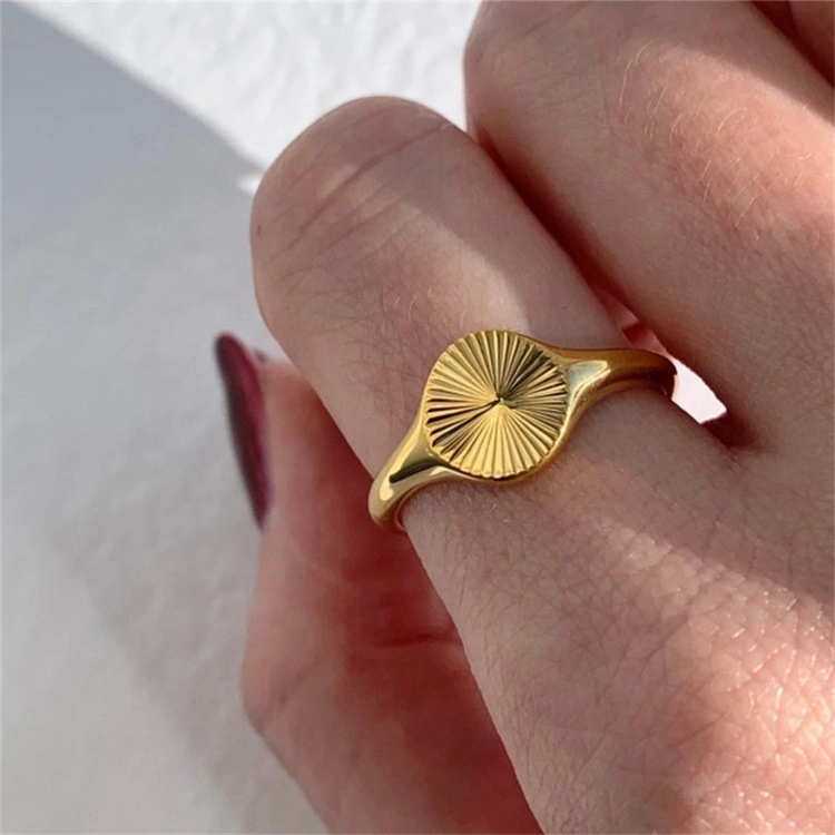 Wave Round Stainless Steel 18K Gold Plated Textured Ring