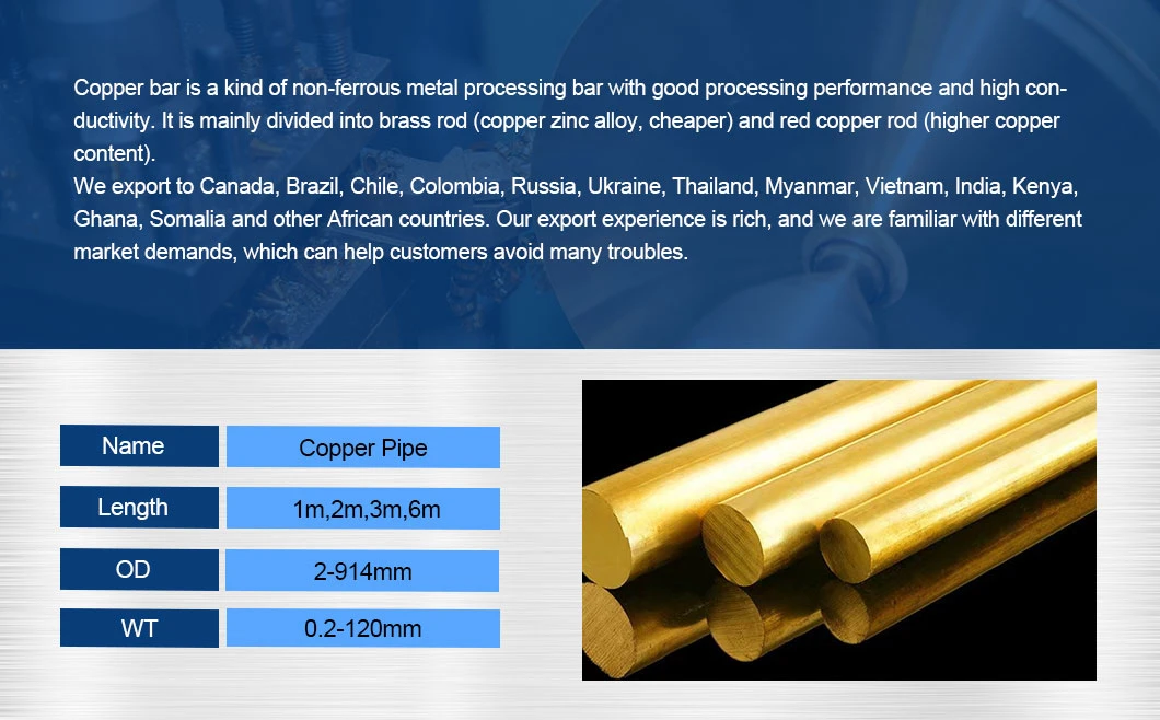 ASTM 5mm 6mm 8mm 99.99% Pure C11000 C12200 C2100 C21000 Cuzn5 CZ125 H95 T2 Brass Round Flat Busbar Copper Bar for Sales