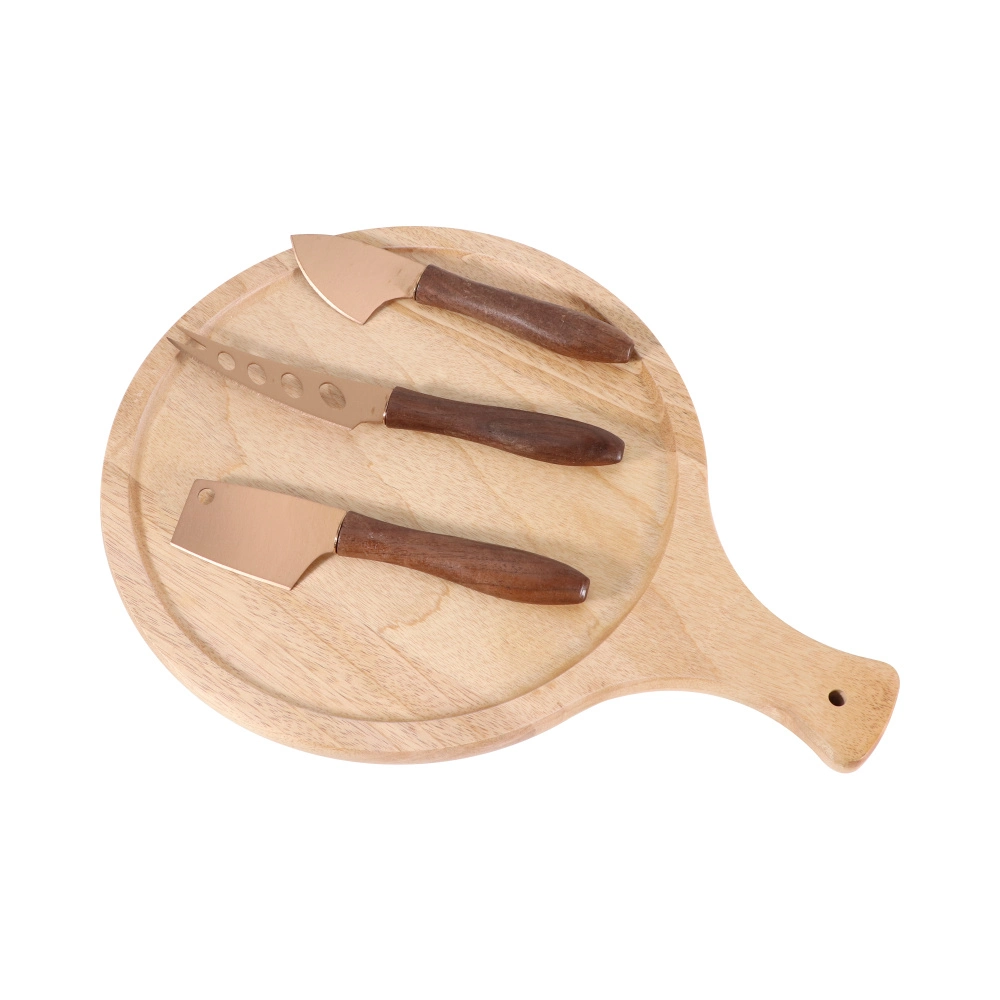 Pizza Cutter Knife with Round Shape Wooden Pizza Cutting Serving Board Plate Peel Tray