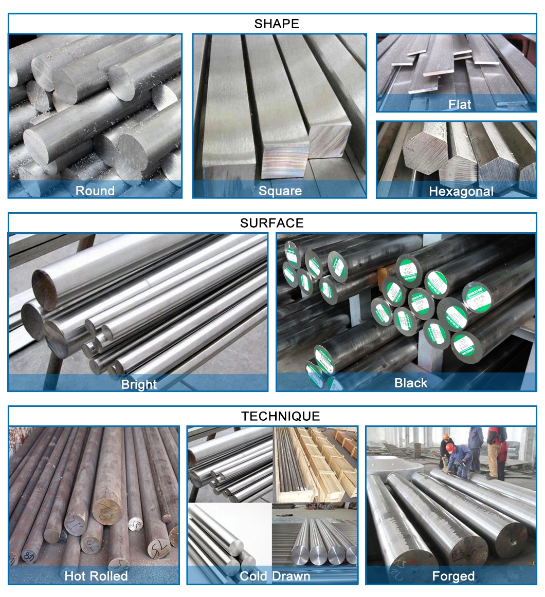 ASTM AISI China Manufacturer 201 304 304L 316 316L 321 410 420 430 Cold Drawing Bright Polish Square/Flat/Hex/Round Stainless Steel Bar