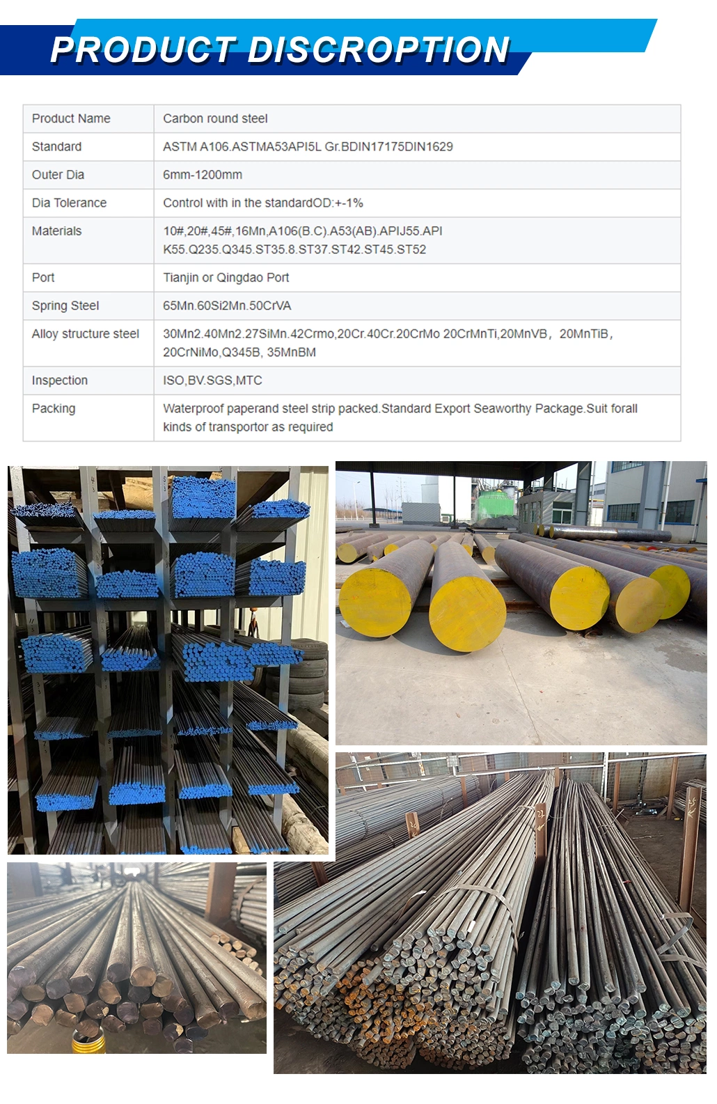 ASTM Q235 Ss400 A36 Carbon Structure Steel Round Bars Rod