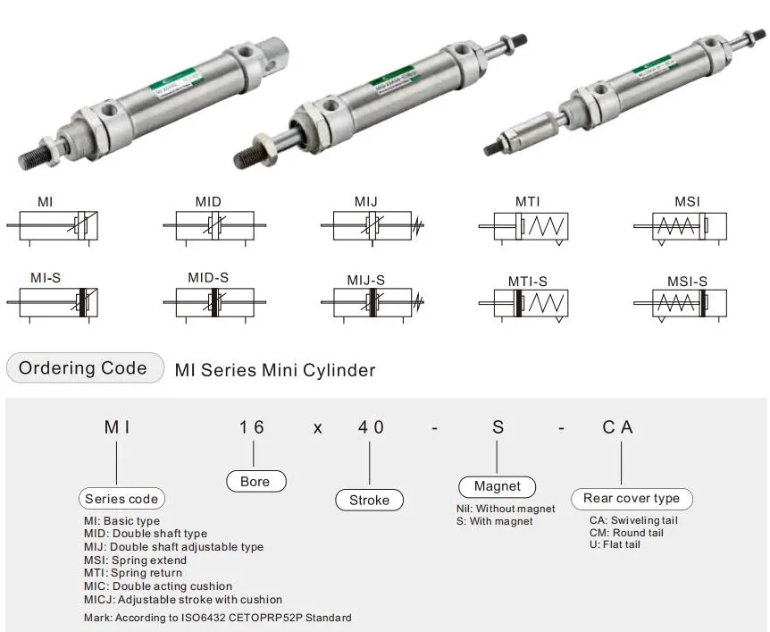 Mi ISO6432 Stainless Steel Single (Double) Acting Mini Round Air Pneumatic Cylinder