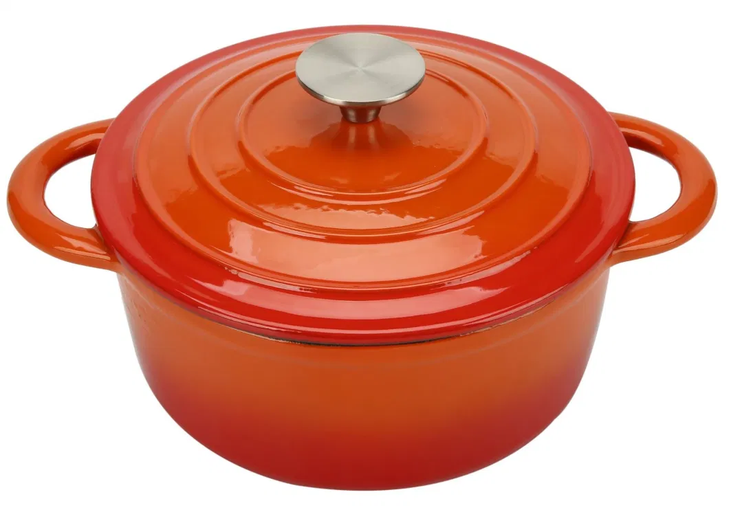 Round Orange Enamel Casserole Cast Iron Cookware Dutch Oven