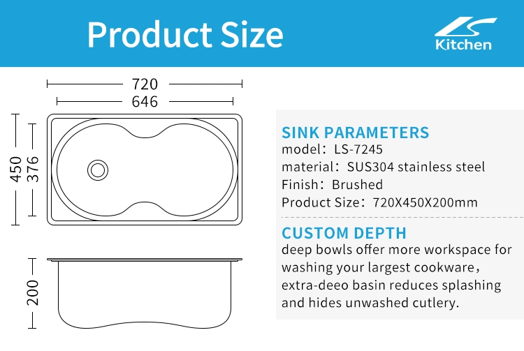 Single Sink Double Semicircle Kitchen Sink with Glass Washer