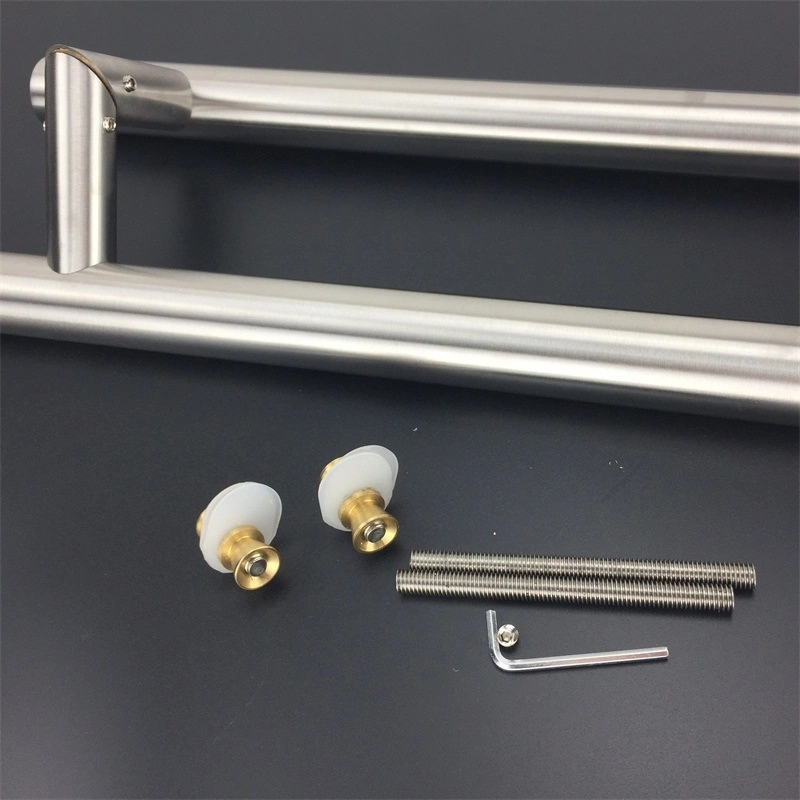 D Shape Inline Round T Bar Door Handles Stainless Steel Offset Glass Door Pull Handles