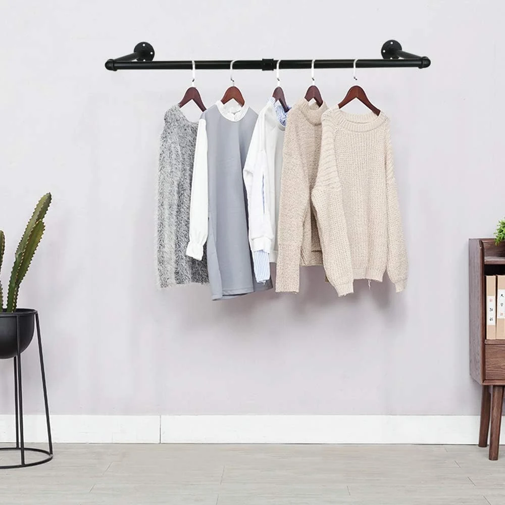 Industrial Pipe Clothes Hanging Bar Wall-Mounted Clothes Rack