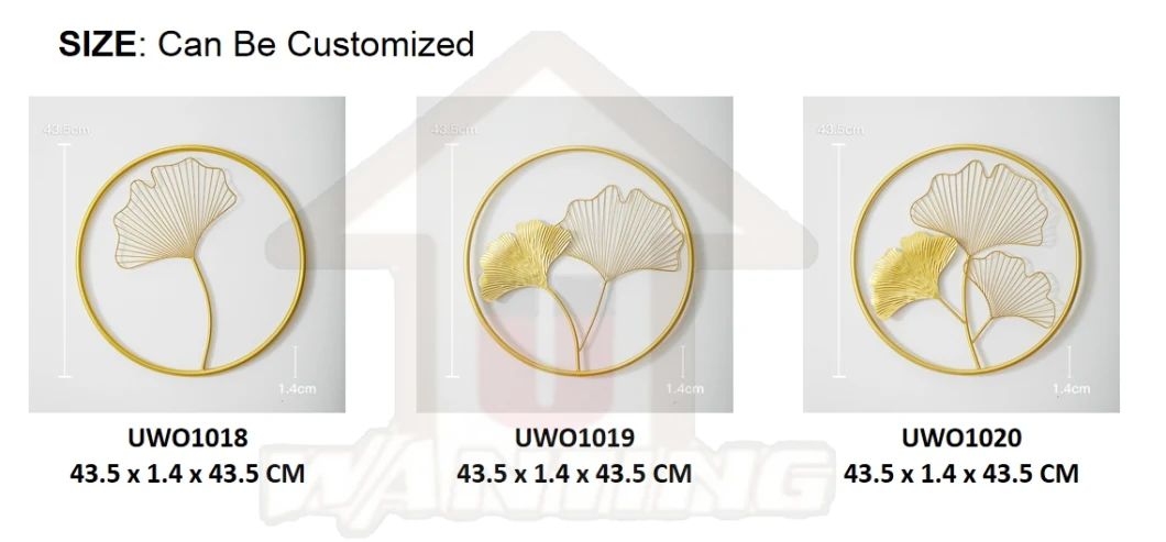 Round Wall Hanging Decoration Gold Ginko Leaf Living Room Luxury Metal Craft