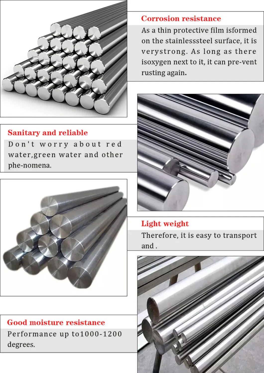 Inox Rod Round Bar High Speed Cast Iron 201 202 304 316 316L 310S 309S 321 410 430 904L 2205 2507 Stainless Steel Bar Hot Rolled/Cold Drawn/Annealed/Grinding