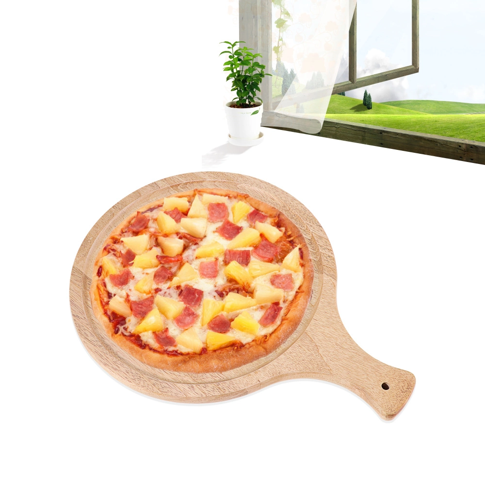 Pizza Cutter Knife with Round Shape Wooden Pizza Cutting Serving Board Plate Peel Tray