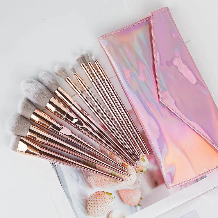 Bright Rose Gold Pink Glitter Private Label Professional Customize Makeup Brushes