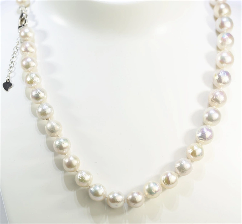 925 Silver 10mm Edison Wrinkled Round Freshwater Pearl Necklace for Women