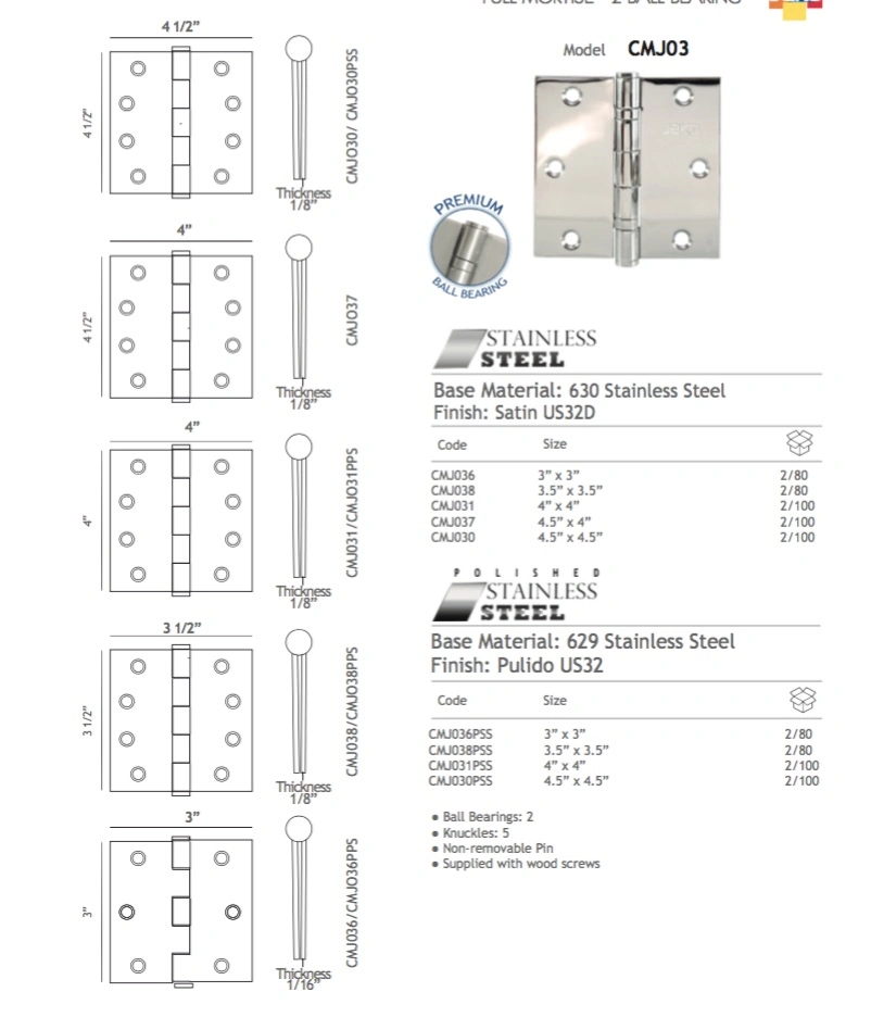 4 3 Inch Radius Stainless Steel Black Round Square Door Butt Hinge