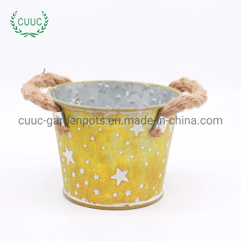 Vintage Round Metal Plant Flower Pot Home Garden Decoration