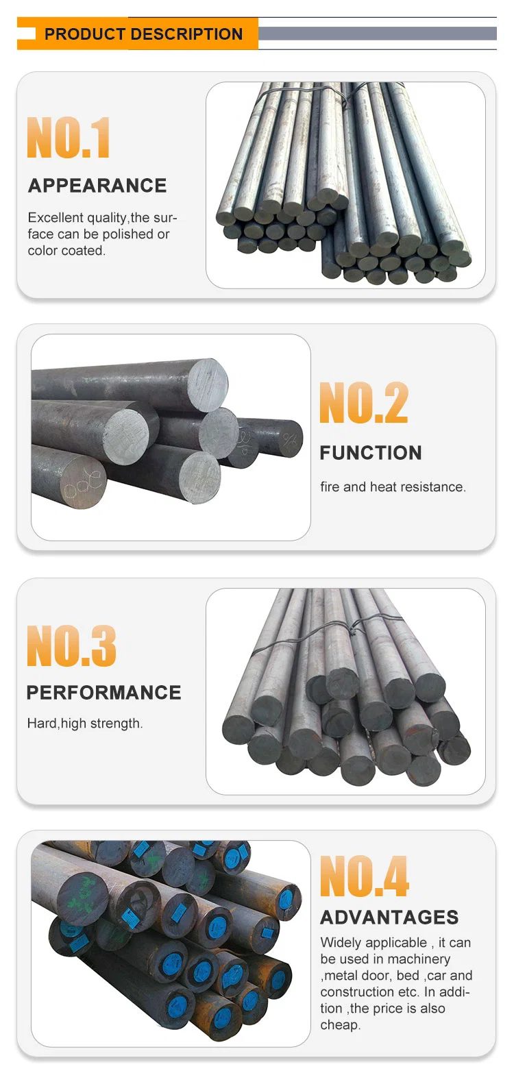 Wholesale Custom ASTM A36 Ss400 20mncr5 Hot Rolled Carbon Steel Round Bar