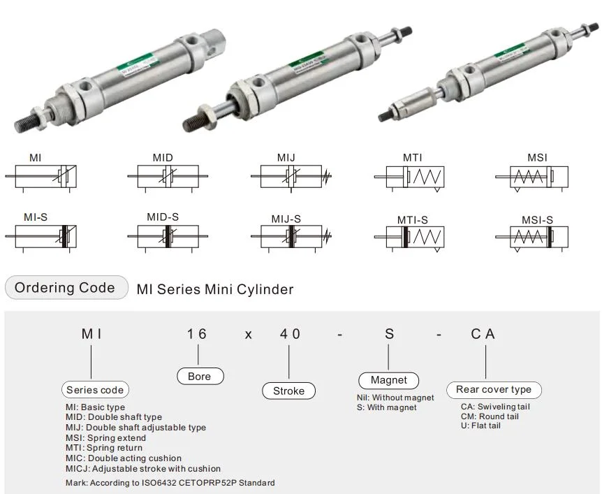 Mi Series Round Body Single Rod Stainless Steel Mini Pneumatic Air Cylinder