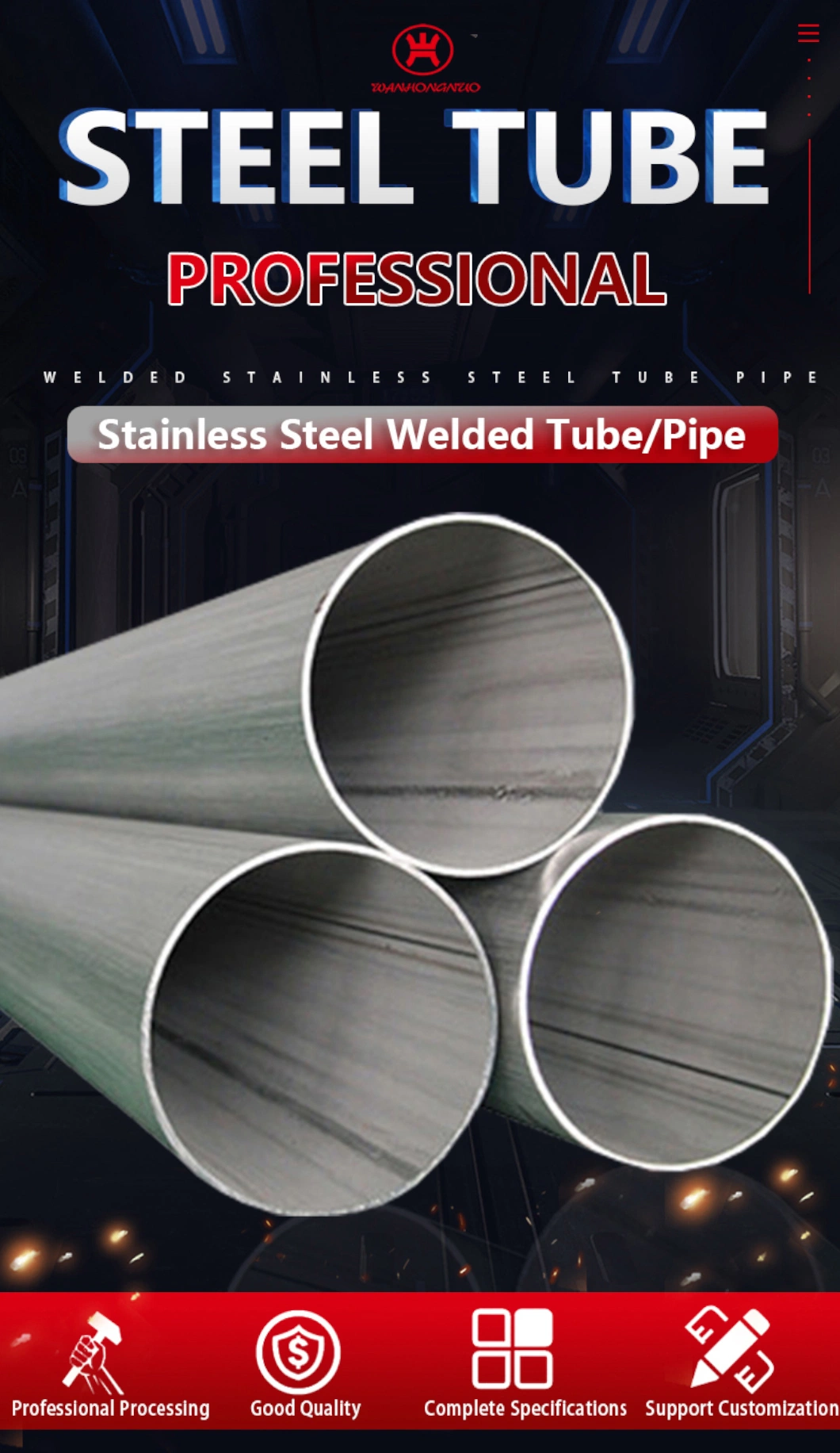 Cold Rolled Drawn ASTM A312 Stainless Steel Pipe 201 304 304L 316 316L 309S 310S 410 420 430 2205 2507 904L Stainless Steel Tube