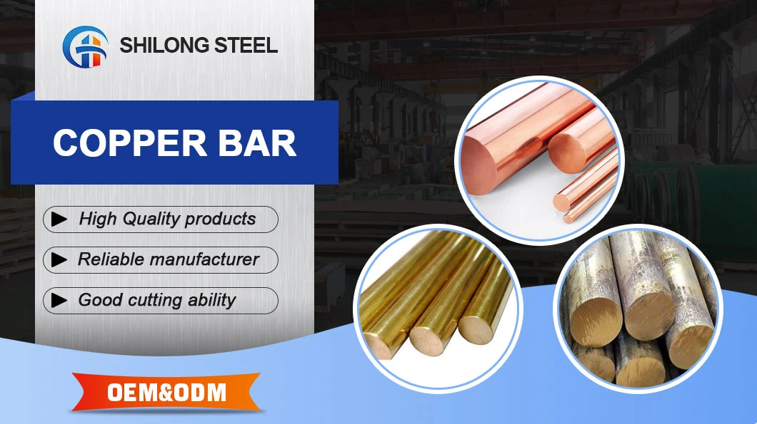 99.99% Pure C11000 C12200 C2100 C21000 Cuzn5 CZ125 H95 T2 Brass Round Flat Busbar Copper Bar Manufacturer