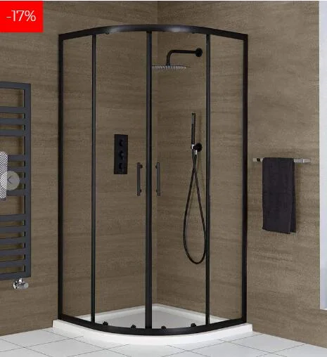 Semicircular Quadrant Shower Enclosure 6mm THK 90*90*190cm, Superior Tempered Glass W/Blk Finished High Grade Al. Alloy Profiles