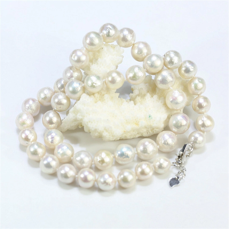 925 Silver 10mm Edison Wrinkled Round Freshwater Pearl Necklace for Women