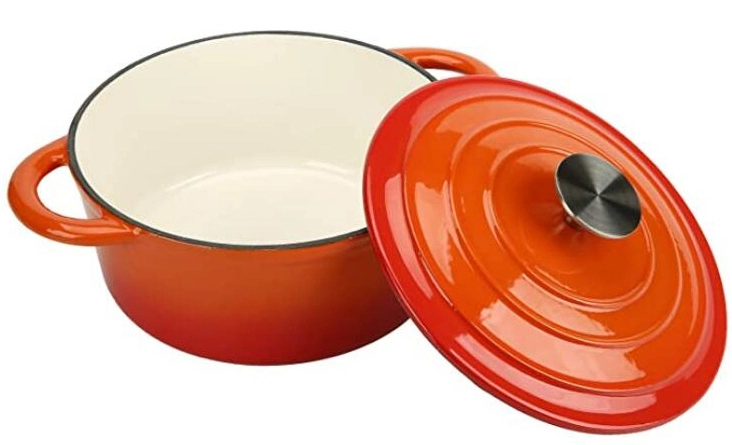 Round Orange Enamel Casserole Cast Iron Cookware Dutch Oven