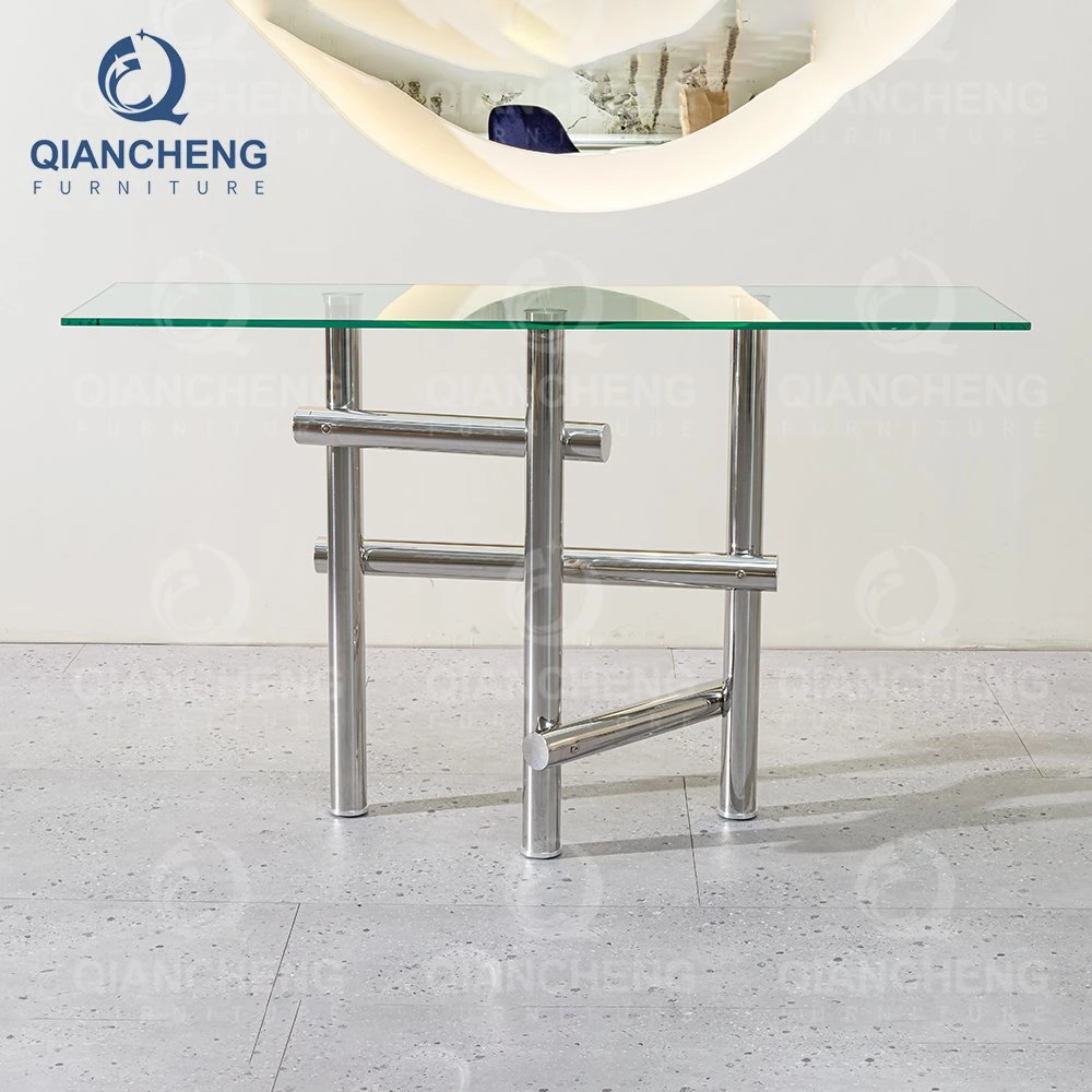 New Designs Mirrored Stainless Steel Media Stainless Steel Diamond Console Table
