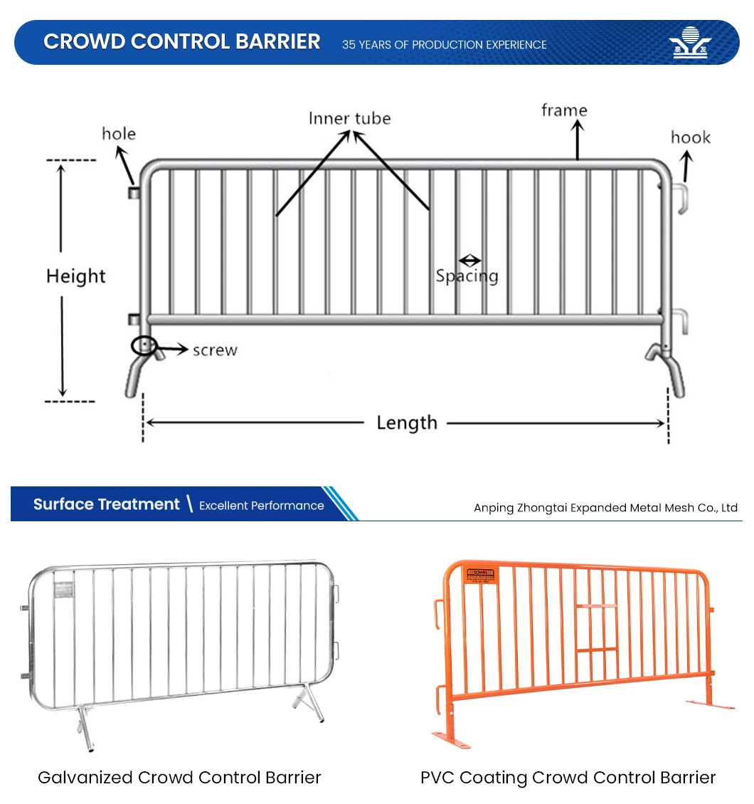 Zhongtai Cheap Removable Fencing 5/8 Inch Od X 16 Gauge Thickness Crowd Control Fence Gate China Manufacturing Temporary Easy Fence Panel