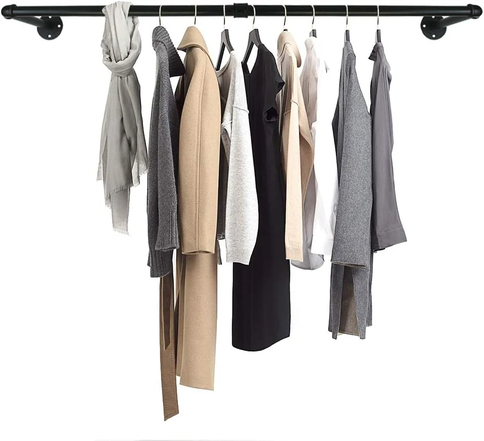 Industrial Pipe Clothes Hanging Bar Wall-Mounted Clothes Rack