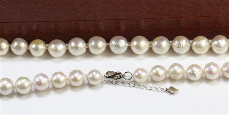 925 Silver 10mm Edison Wrinkled Round Freshwater Pearl Necklace for Women