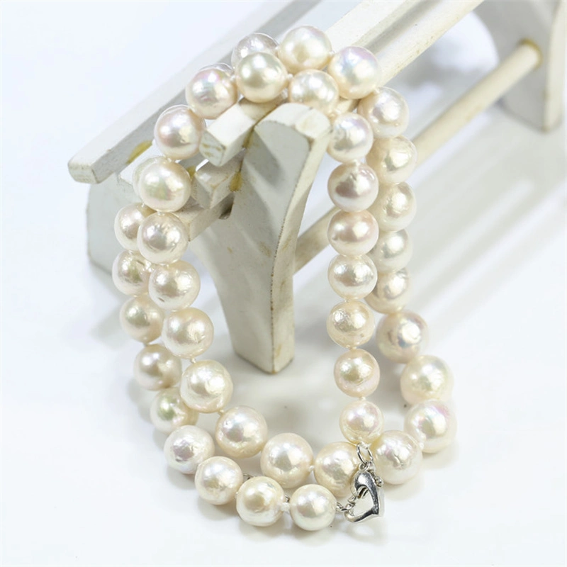 925 Silver 10mm Edison Wrinkled Round Freshwater Pearl Necklace for Women