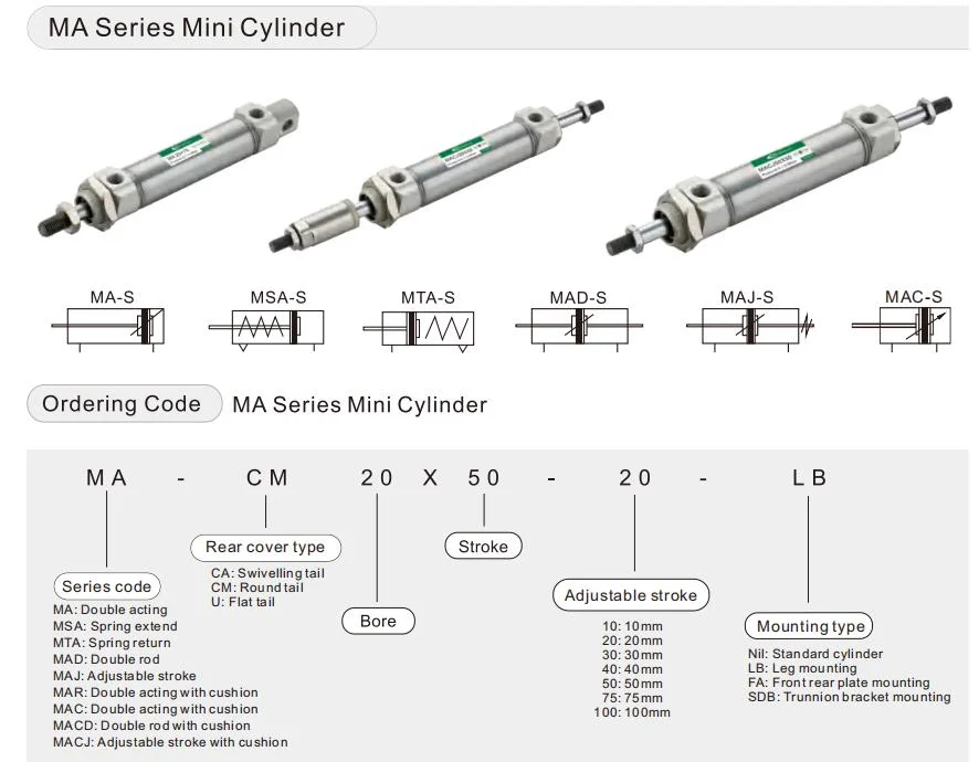 Airtac Ma Round Mini Stainless Steel Pneumatic Air Cylinder for Filling Machine