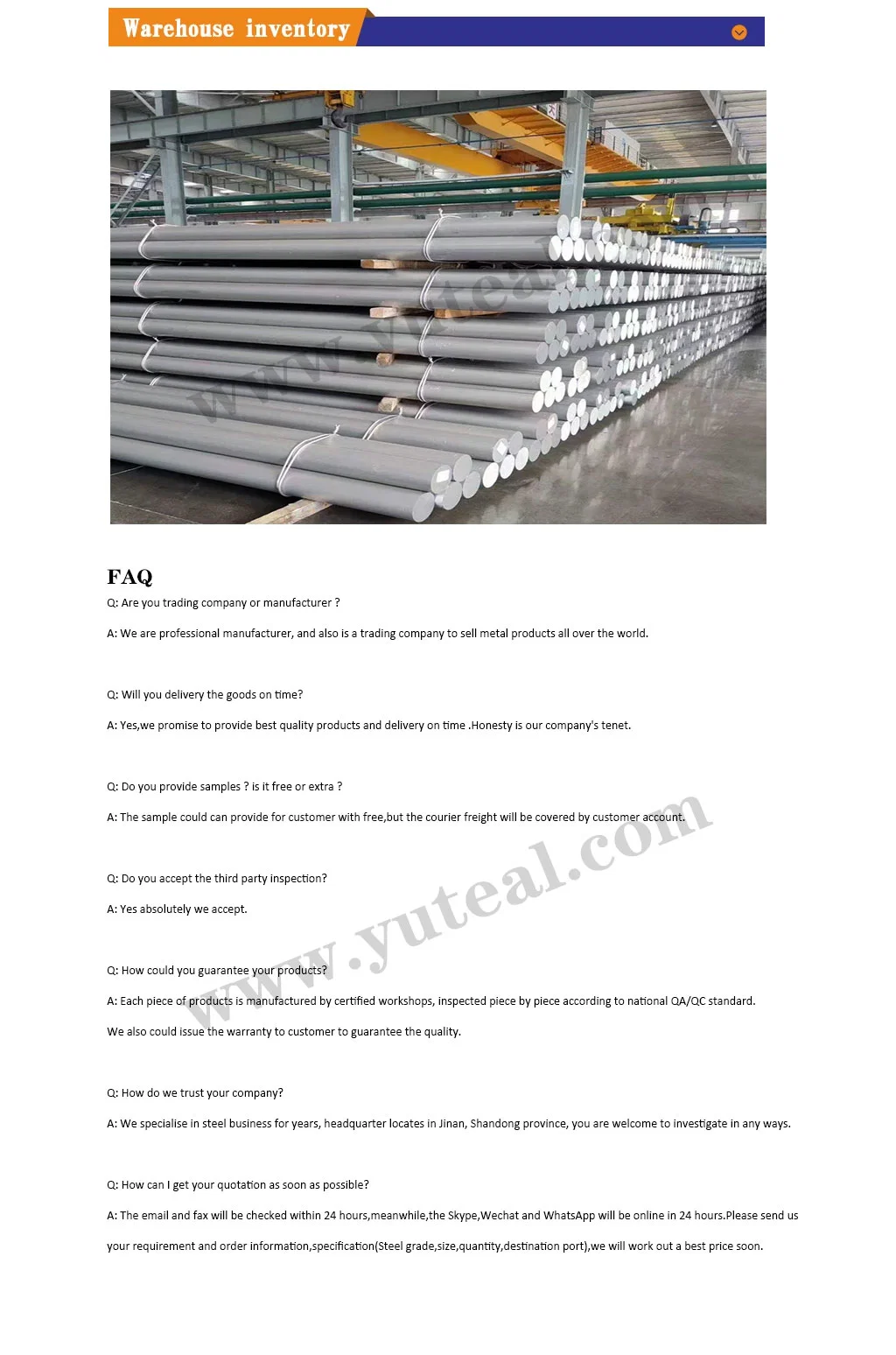 Factory Direct Supply 6063 6082 1100 7075 Aluminum Round Bar Billet