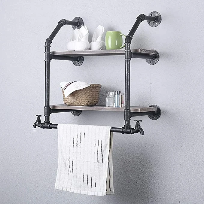 DIY Pipe Furniture Industrial Pipe Towel Bar with Carbon Steel Nipple Flange 1/2 Inch Pipe Cap 1/2&quot; Coating Malleable Iron Tee