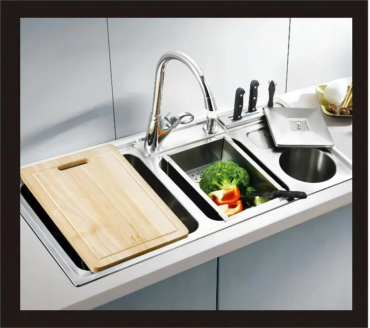 China Wholesale Hiding Gas Pipes Wash Basin Stainless Steel Handmade Kitchen Sink