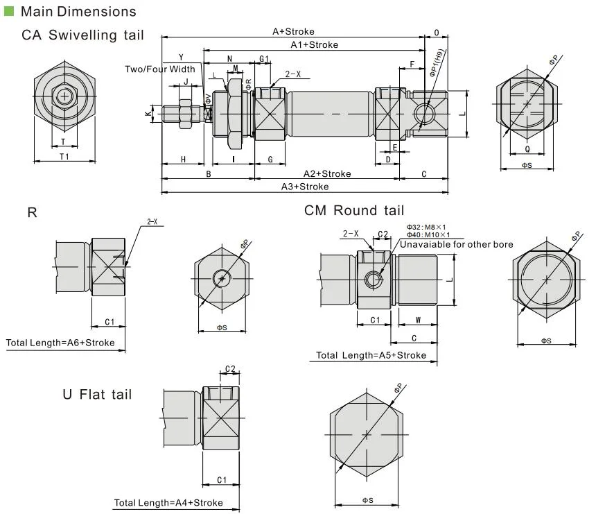 Mi ISO6432 Stainless Steel Single (Double) Acting Mini Round Air Pneumatic Cylinder