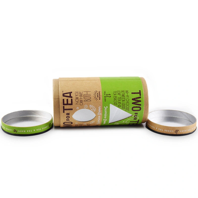 Biodegradable Round Paper Box Tubes for Tea with Metal Lid