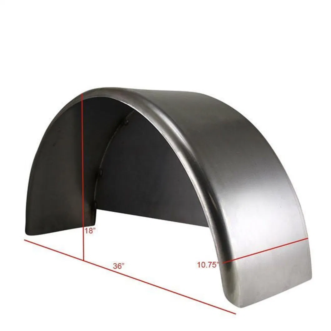 CE Smith 36x10-3/4 Inch New Silver Single Axle Steel Trailer Rear Fender with Back Plate Welded In - One Fender