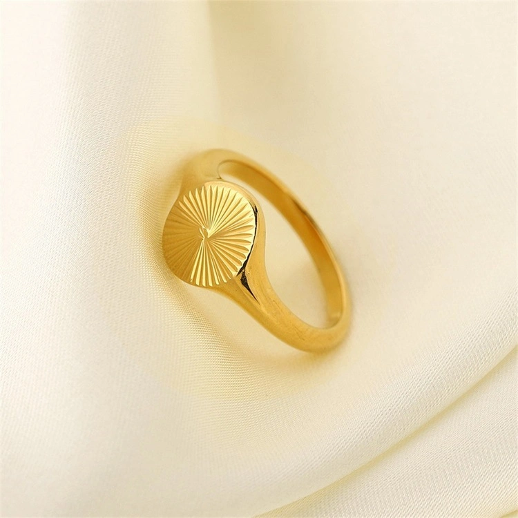 Wave Round Stainless Steel 18K Gold Plated Textured Ring