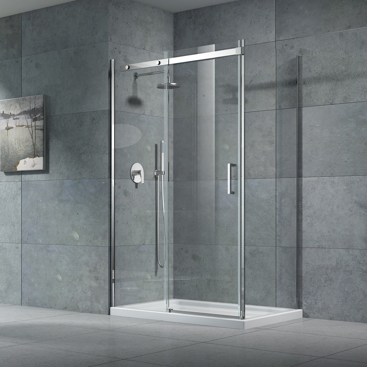  Vidrio templado de acero inoxidable dos cuarto de ducha deslizante con bastidor de aluminio plateado (JP13).