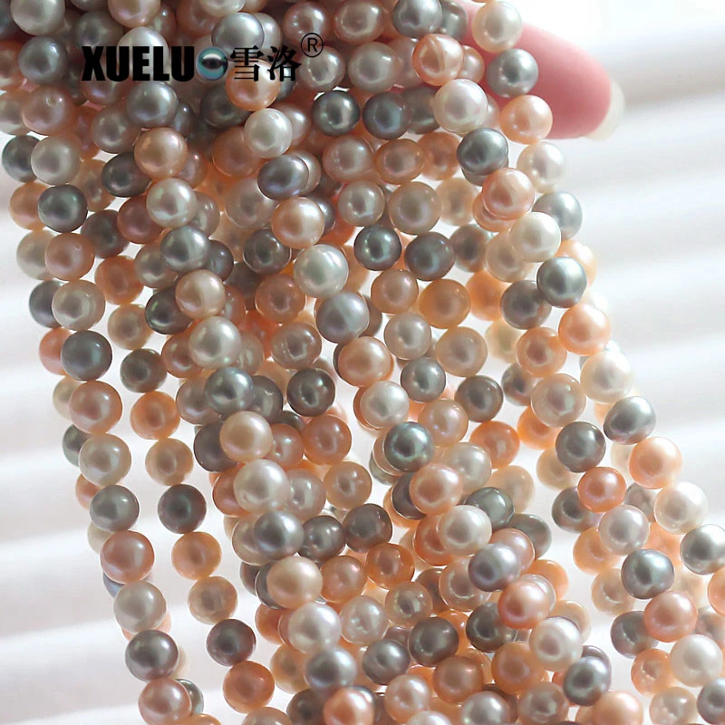  7-8mm redondo Real multicolor de agua dulce de cultivo natural Pearl Cadenas (XL180107)