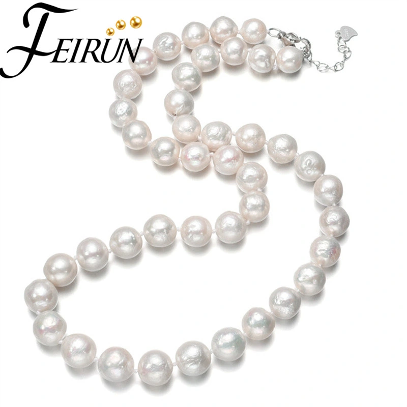  925 Plata 10mm Edison arrugado redondo de perlas de agua dulce para Mujeres