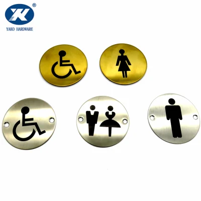 Cartello porta toilette in acciaio inox circolare ad angolo pubblico per disabili Piastra ai fosfori