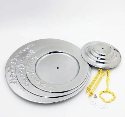 Piastra per alimenti in acciaio inox rotonda placcata oro Dessert tre Vassoio di frutta TIER piatto di torta