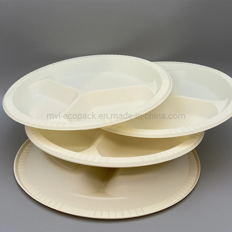 Biodegradable Disposable 10 Inch 3-COM Round Dish Corn Starch Party Plate