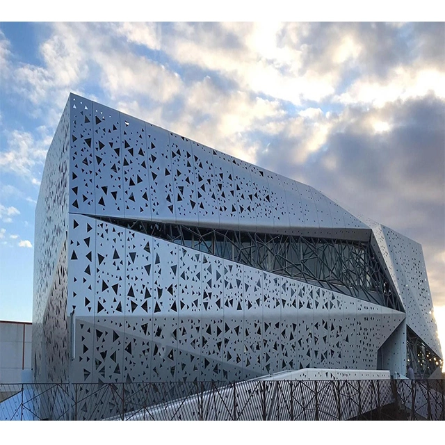 Round Hole Perforated Metal Facade with Landscape Motifs Aluminium Facades