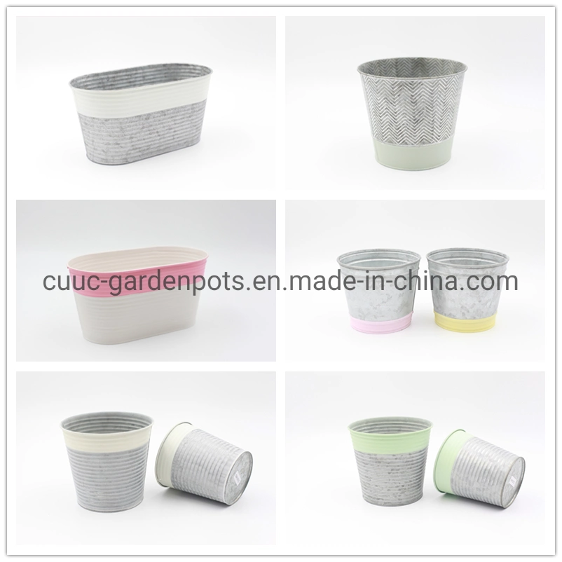 Home Decor Round Zinc Metal Planter Plant Pot Bucket